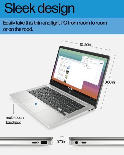 HP Chromebook 14 Laptop, Intel Celeron N4120, 4GB RAM, 64GB eMMC, 14" HD Display, Chrome OS R2172