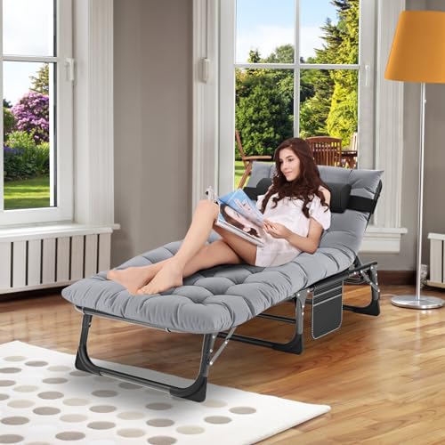 ABORON Folding Camping Cot with Mat for Adults, Heavy Duty Outdoor Bed with Carry Bag C211720
