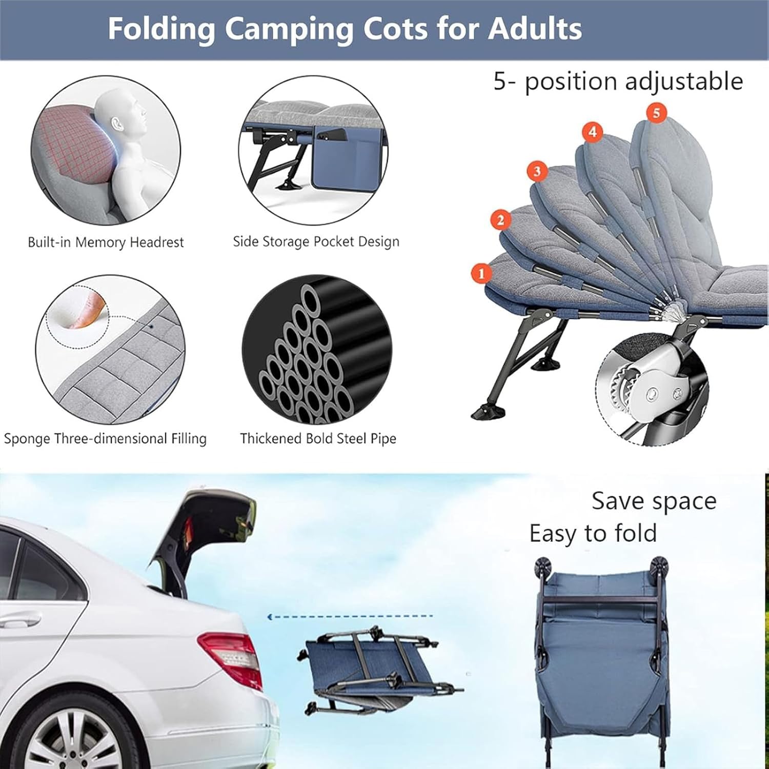Heavy Duty Folding Camping Cot with Mattress for Adults Q521937
