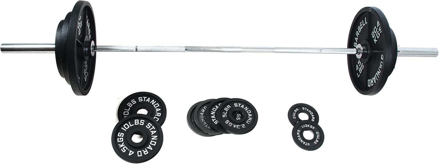 Signature Fitness Cast Iron Olympic Weight Set with 7FT Barbell, 300 lb T144483