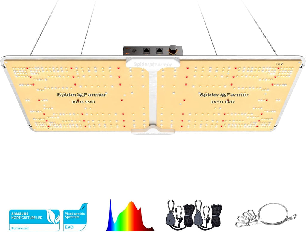 Spider Farmer SF2000 LED Grow Light 2x4 with Samsung LM301H EVO Dimmable, 55"x28"x80" Grow Tent C65194