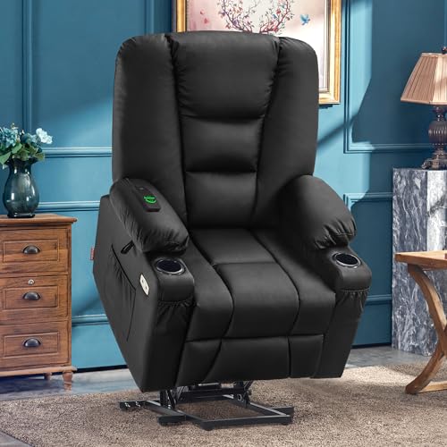 MCombo Small Power Lift Recliner Chair with Massage and Heat, Faux Leather, Dark Brown E441