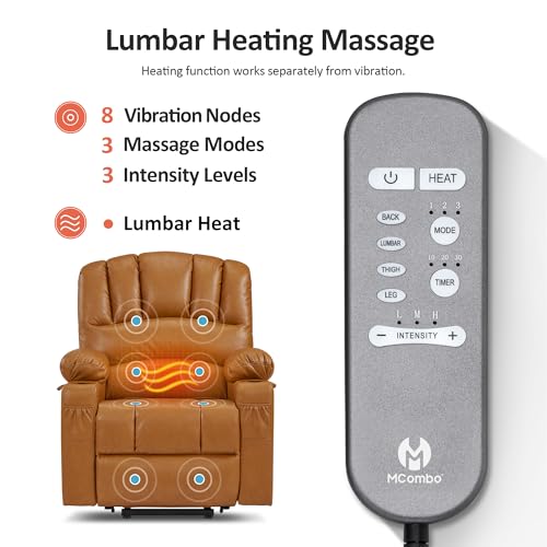 MCombo Oversized Power Lift Recliner Chair for Elderly with Heat and Massage, Faux Leather, Dark Brown N537