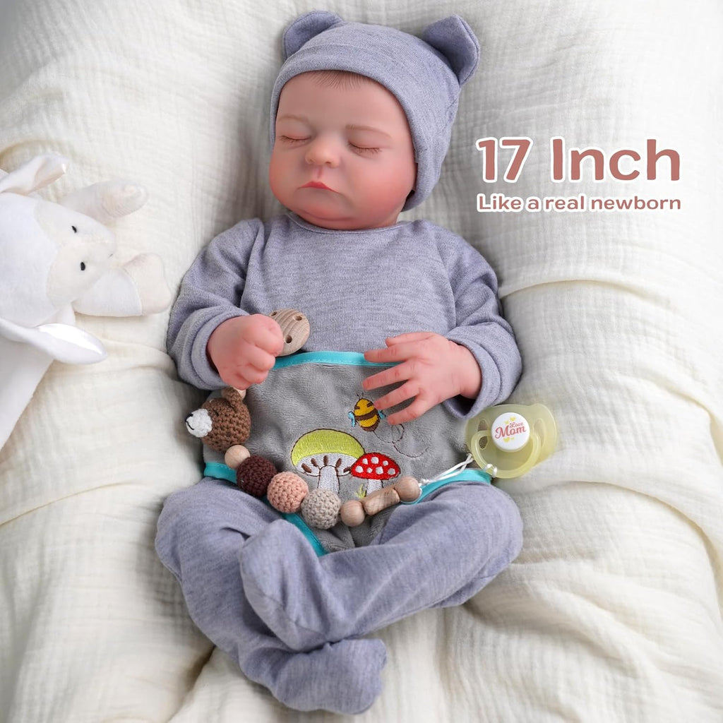 JIZHI Lifelike Reborn Baby Doll Noah - 17 Inch Realistic Vinyl Baby Boy with Feeding Kit F327