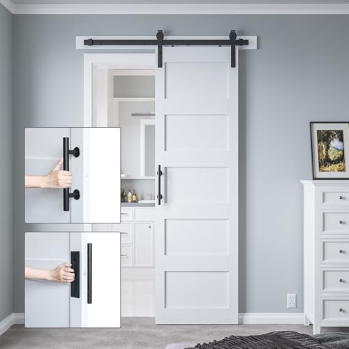 White 5-Panel Solid Sliding Barn Door with Hardware Kit W109