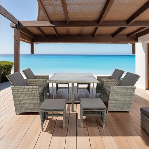 DHHU 5 Piece Outdoor Patio Furniture Set with PE Rattan Wicker and Anti-Slip Cushions R775974