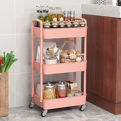 Sywhitta 3-Tier Plastic Rolling Utility Cart with Handle, Black F220270