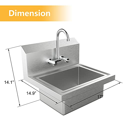 Bonnlo Commercial Hand Wash Sink Stainless Steel Wall Mount Utility Sink with Faucet D46892
