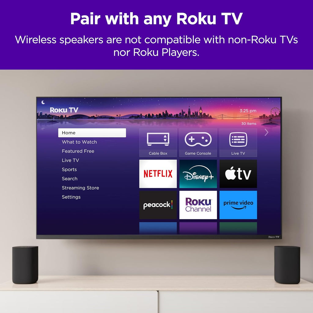 Roku Wireless Speakers 2 Count for Roku Streambars or Roku TV, Black A394