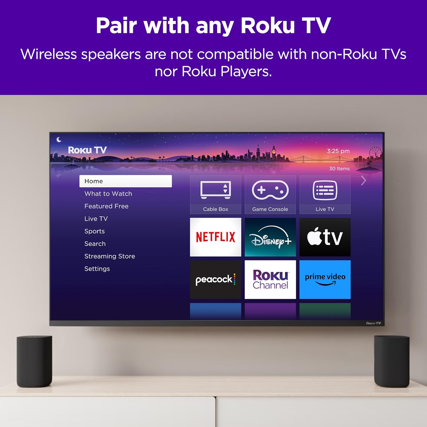 Roku Wireless Speakers 2 Count for Roku Streambars or Roku TV, Black A394