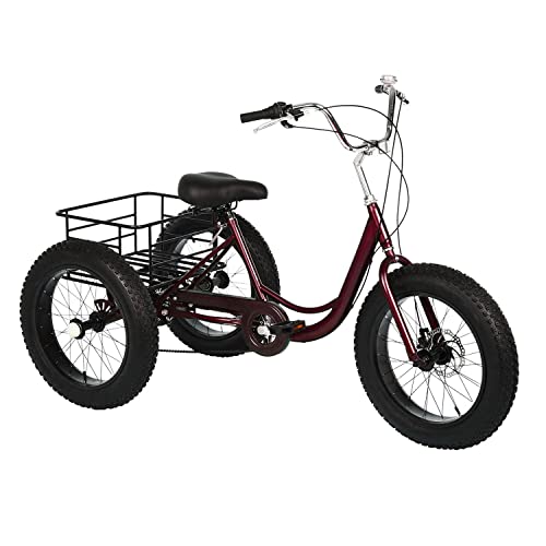 20 Inch Fat Tire Adult Tricycles 3 Wheel Bikes 7 Speed Adult Trikes Three-Wheeled Cruiser Bicycles Large Cruiser Seat with Shopping Basket for Seniors, Women, Men
