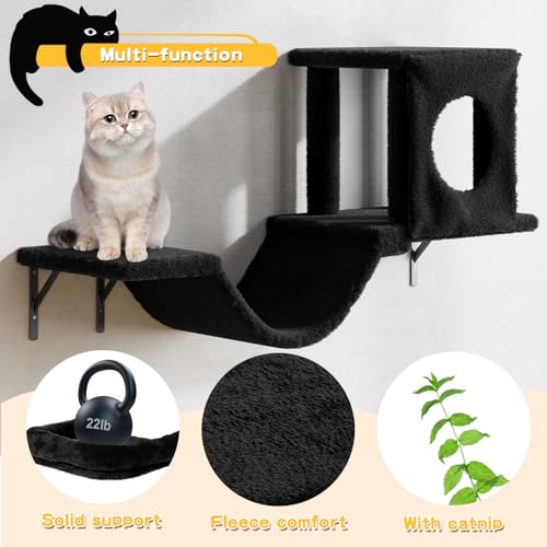 NUNU LAB Wall Mounted Cat Furniture, 7 Pcs Cat Wall Shelves with House, Gray T582052
