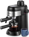 FOHERE Steam Espresso Machine, 3.5 Bar 4 Cup, Professional Compact Espresso and Cappuccino Maker with Milk Frother and Carafe for Coffee, Latte and Mocha