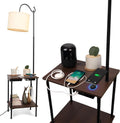 Floor Lamp with Table Industrial Rustic End Table with Wireless USB Charging Port & Power Outlet Bedside Nightstand Shelves Standing Light Tall Pole lamp with Drawer