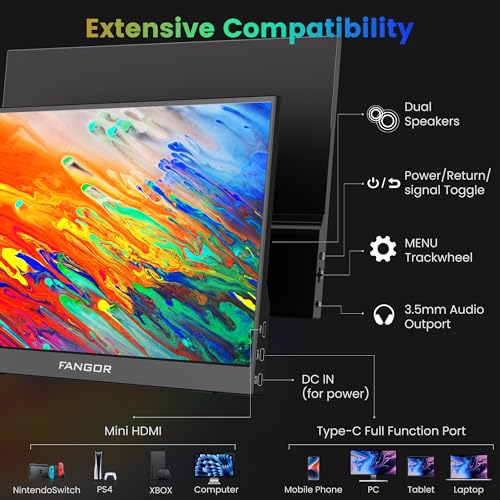 FANGOR 15.6" FHD 1080P Portable Monitor for Laptop, USB-C HDMI I78572