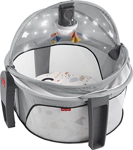 Fisher-Price Portable Baby Bassinet Deluxe On-The-Go Projection Dome, Travel Play Space for Newborns with Lights Music & Canopy, Cool Hues