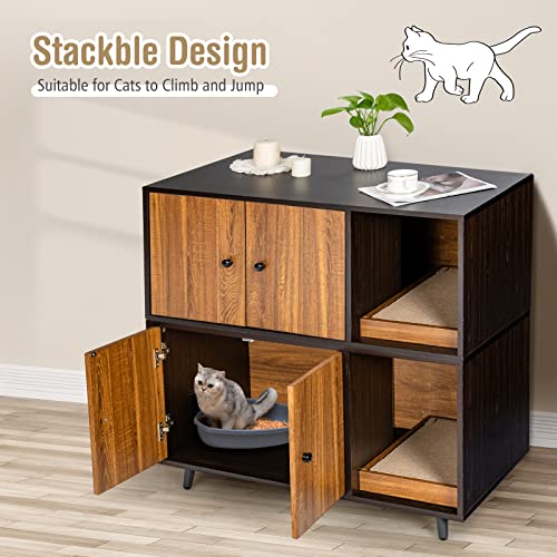 PETSITE Cat Litter Box Enclosure, Wooden Cabinet with Double Doors B8528