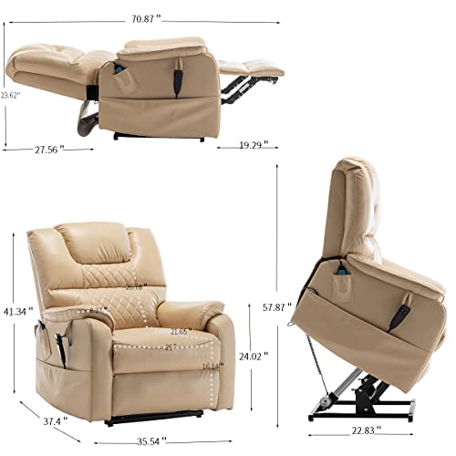 JULYFOX Lift Chair Lay Flat 400lbs Electric Recliner with Massage and Heat, PU Leather, Yellow B71450