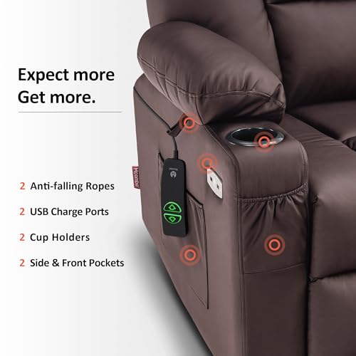 MCombo Small Power Lift Recliner Chair with Massage and Heat, Faux Leather, Dark Brown E441