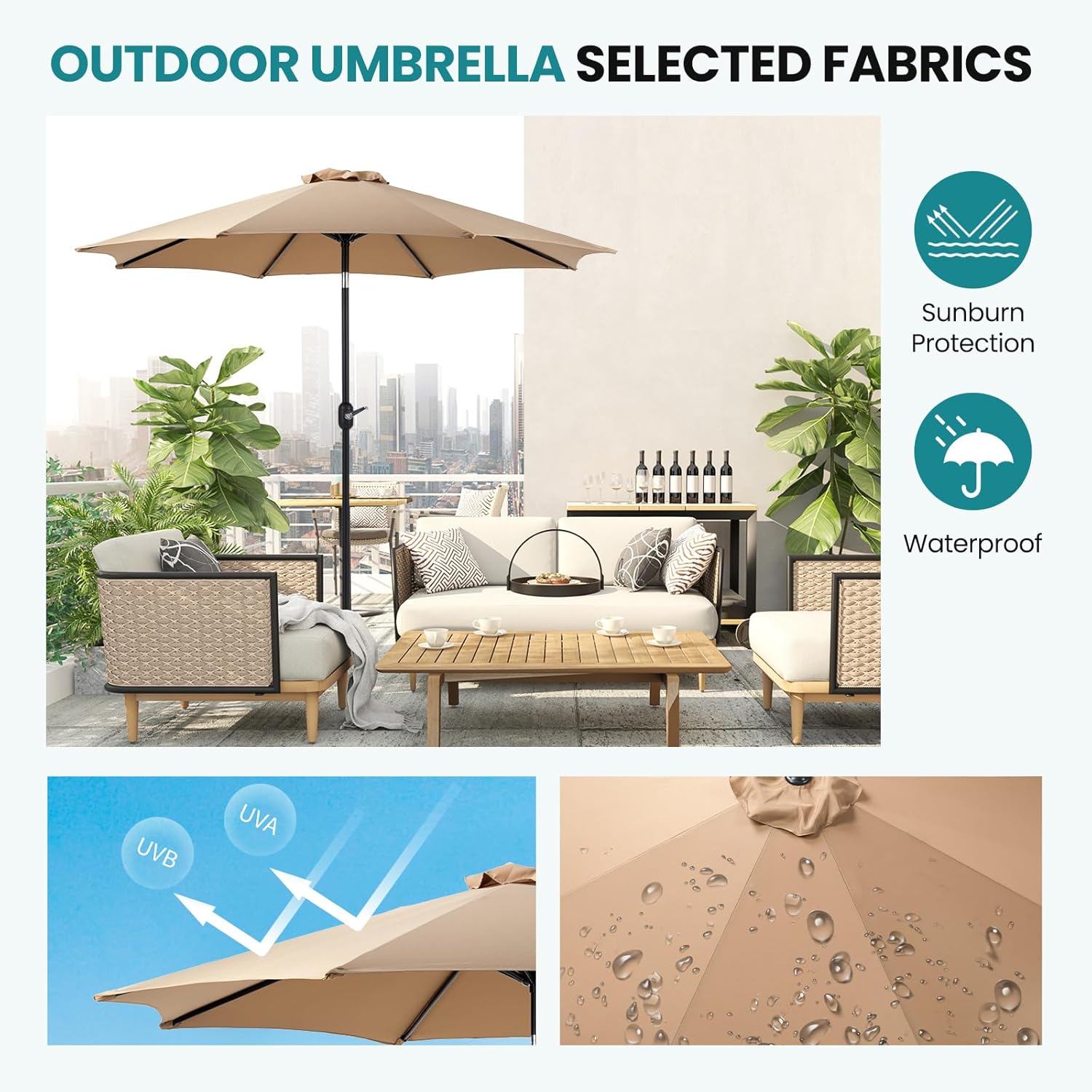 OLIXIS 9' Outdoor Patio Umbrella with Push Button Tilt and Crank, Tan Y991