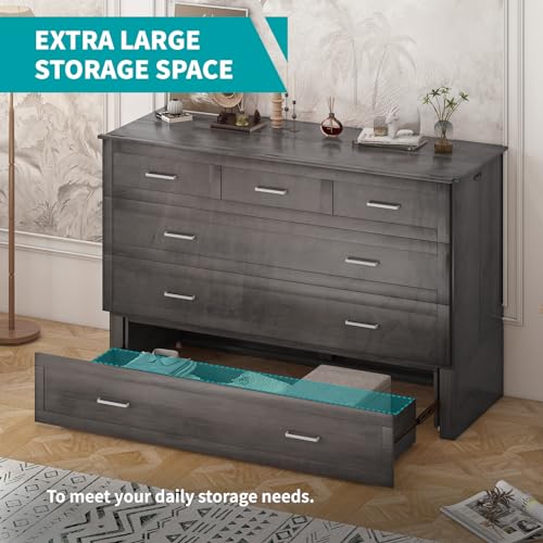 BALUS Murphy Cabinet Bed Queen with Charging Station, Tri-fold Memory Mattress, Storage Drawers, White Y6917