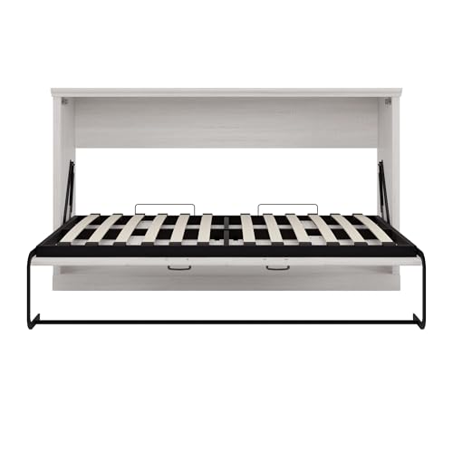 Merax Twin Murphy Bed with Storage Bookshelf and USB Charging, Rustic White U191604