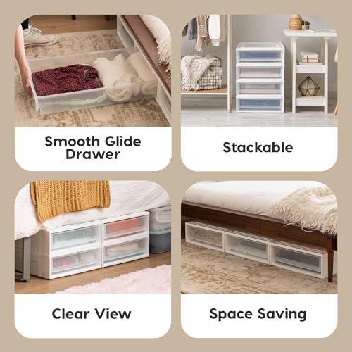 IRIS USA 17 Qt Plastic Drawer Storage Organizer, 4-Pack, White T2447