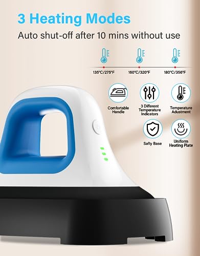 Mini Heat Press 7"x3.8" for Tshirts & HTV Vinyl, Auto-Off Safety Base (Blue) Y8542