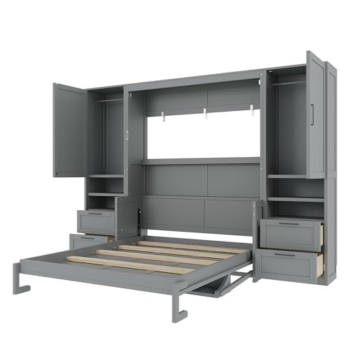 Ball & Cast Murphy Bed Queen Size Wall Chest with Charging Station and Storage Drawer, Gray J8503