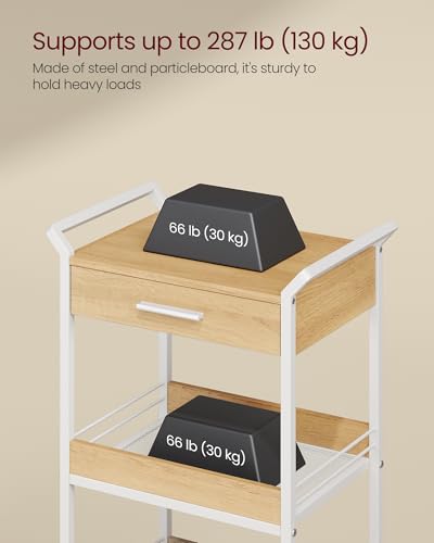 VASAGLE 4-Tier Rolling Utility Cart with Table Top, Lockable Casters, Rustic Brown and Ink Black L57262