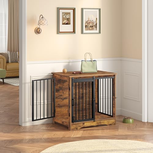 Dog Crate Furniture with Barn Door for Small Medium Dogs, Rustic Brown P911