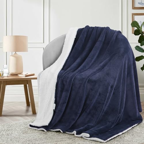 Aisbo Warm Throw Blanket Queen - Extra Thick Sherpa Flannel Reversible Dark Grey 90x90 Inches H362466