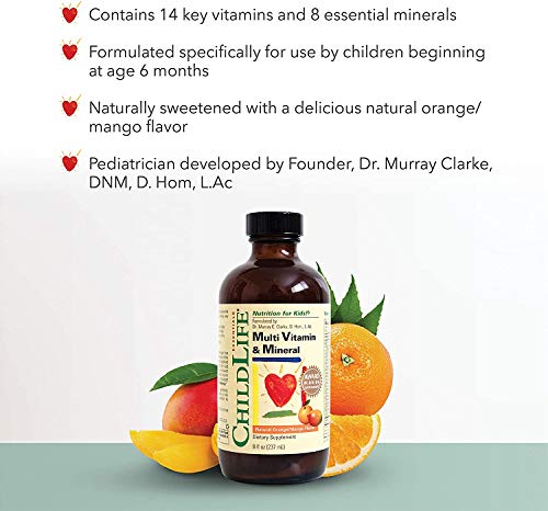 ChildLife Essentials Kids Liquid Multivitamin & Mineral Supplement, Natural Orange & Mango, 8 Fl Oz (Pack of 2) B702