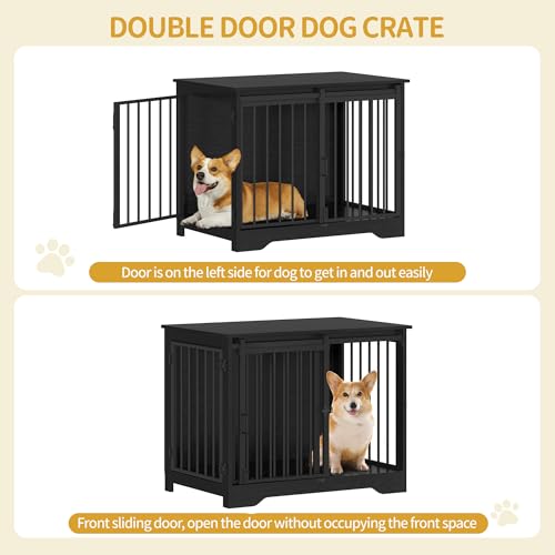 Dog Crate Furniture with Barn Door for Small Medium Dogs, Rustic Brown P911