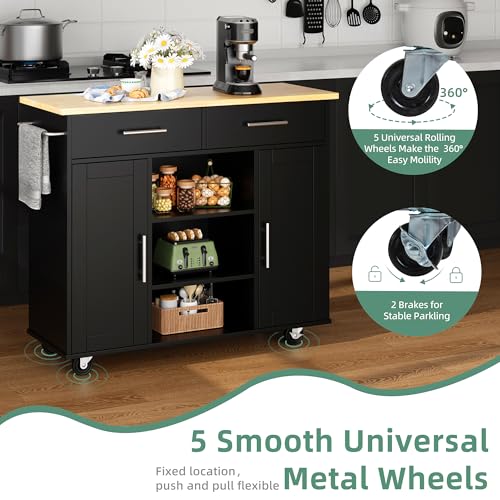 Shintenchi Kitchen Island with Drop Leaf, Rolling Cart with Storage, White T972