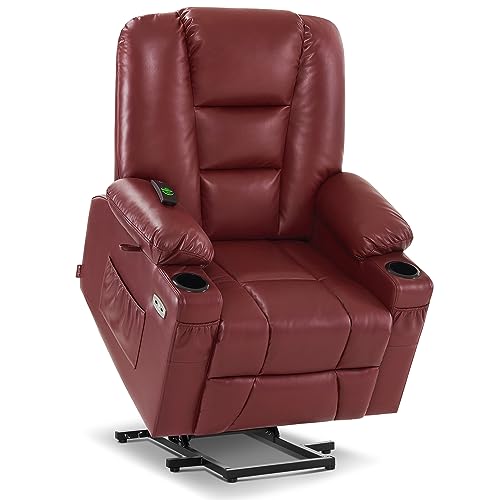 MCombo Small Power Lift Recliner Chair with Massage and Heat, Faux Leather, Dark Brown E441