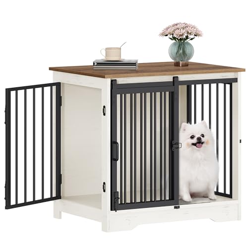 Dog Crate Furniture with Barn Door for Small Medium Dogs, Rustic Brown P911