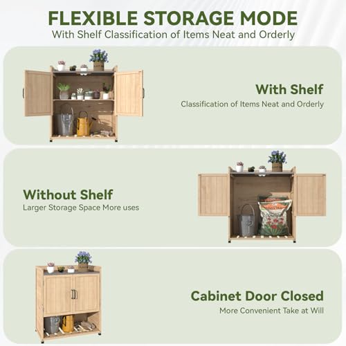 AECOJOY Outdoor Storage Cabinet Potting Bench Table with Adjustable Shelf, Grey N11766
