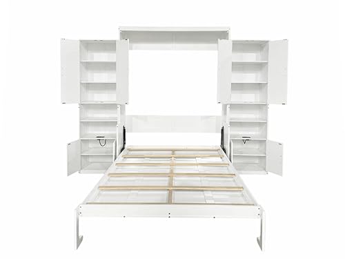 Queen Size Murphy Bed with Desk & Charging Station, White K505073