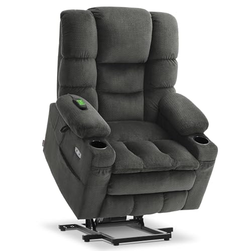 MCombo Large Triple Motor Power Lift Recliner Chair with Massage and Dual Heating, Grey D316
