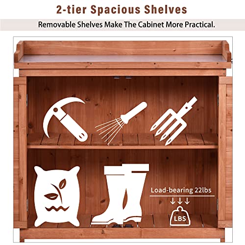 Polibi 39" Potting Bench Table, Outdoor Wooden Workstation with Storage Cabinet A50563