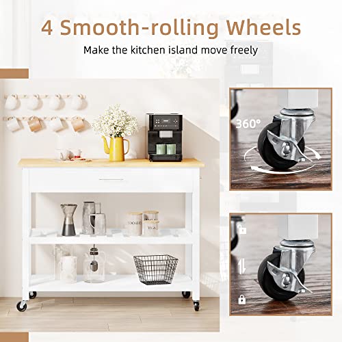 Shintenchi Kitchen Island with Drop Leaf, Rolling Cart with Storage, White T972