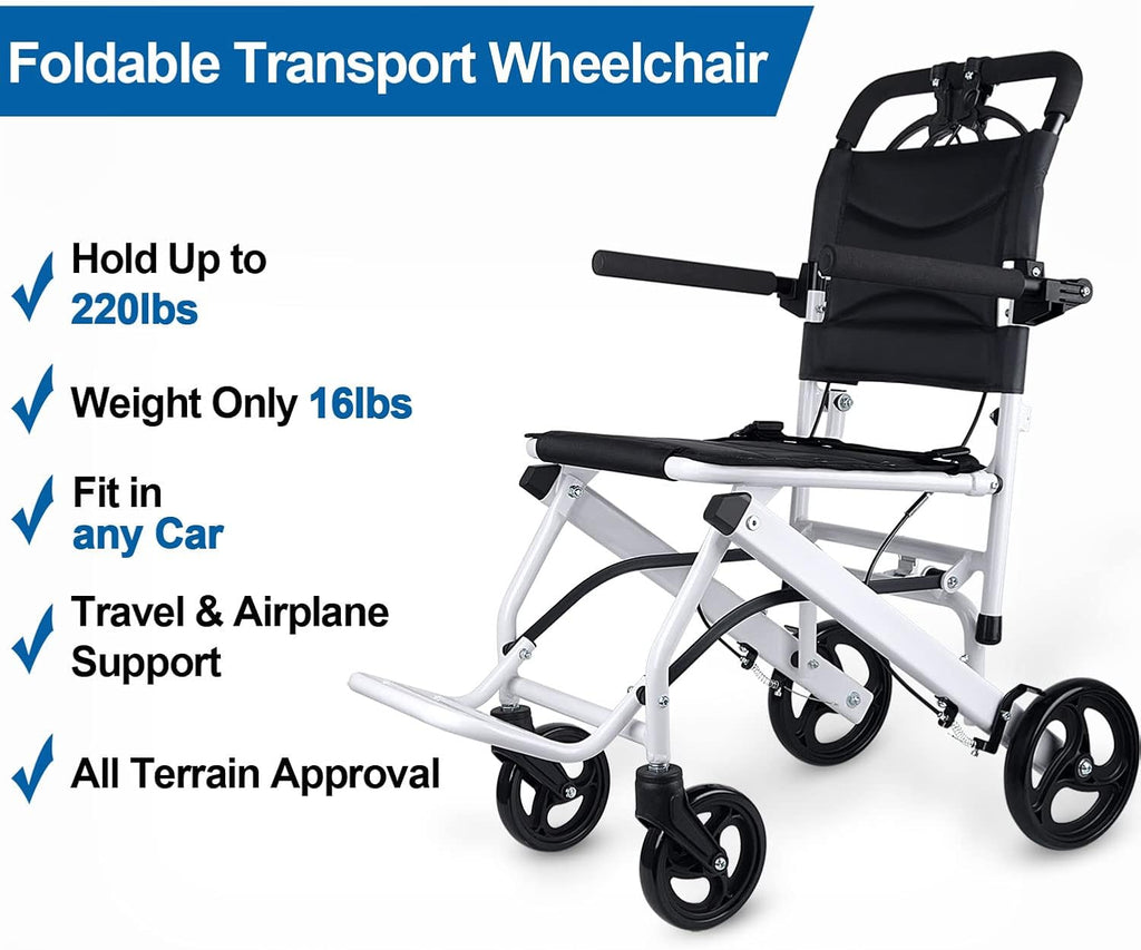 Ultra Light Folding Transport Wheelchair 16lbs Aluminum with Handbrakes V55908