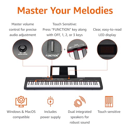 Amazon Basics Electric Keyboard 88-Keys Semi-Weighted Digital Piano with Sustain Pedal, Black H295585