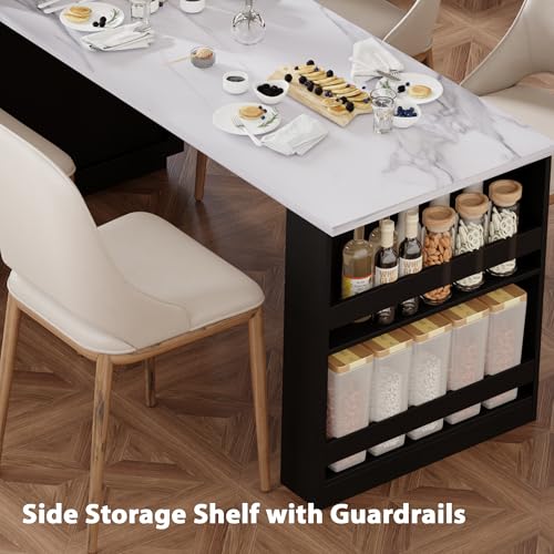 Merax 82.7" Kitchen Island with Extendable Dining Table, Storage & Charging Station, White Oak K8597