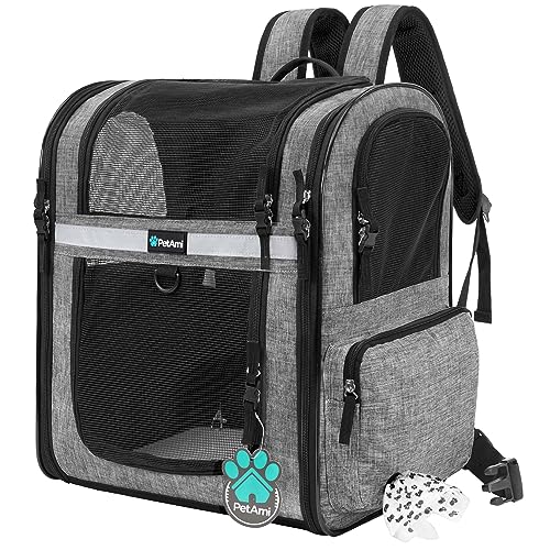 PetAmi Dog Backpack Carrier for Small Large Cat, Pet, Puppies, Ventilated Pet Hiking Backpack Travel Bag, Airline Approved Cat Backpack Carrier, Safety Back Support, Camping Biking, Max 18 lbs, Black