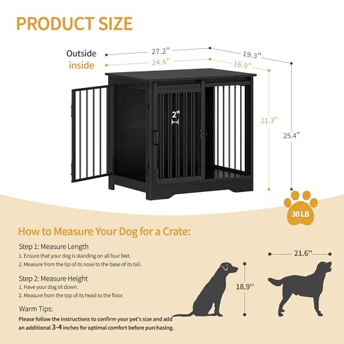 Dog Crate Furniture with Barn Door for Small Medium Dogs, Rustic Brown P911