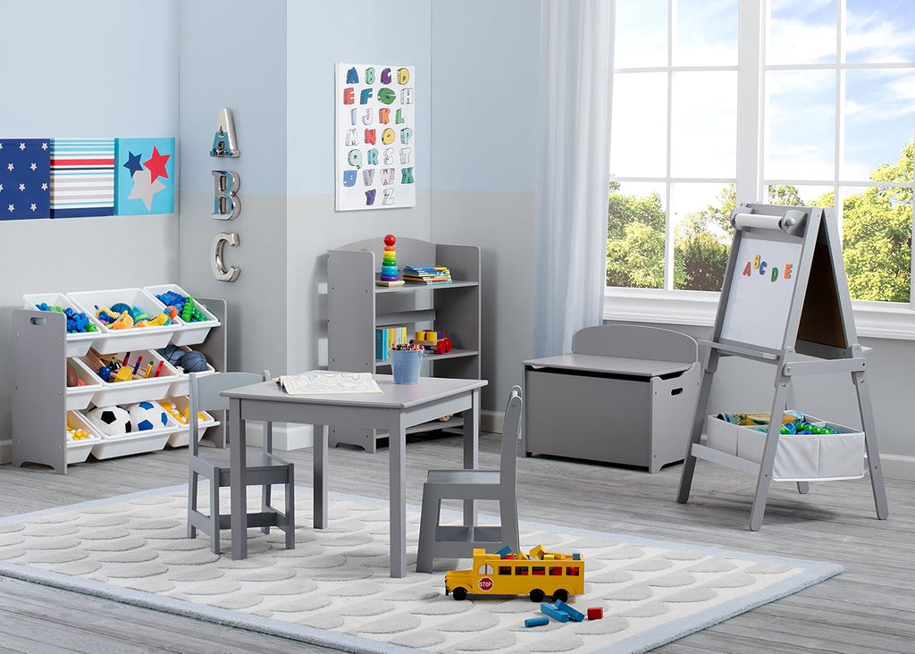 Delta Children Chelsea Kids Upholstered Chair with Cup Holder, Soft Grey & MySize Wood Table and Chair Set K236