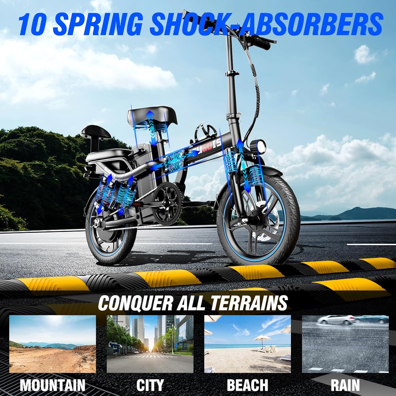 16" Full Suspension Electric Bike for Adults, 500W Motor, 48V 15Ah Removable Battery G49992