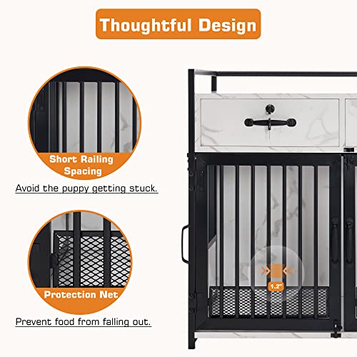 MCombo Furniture Style Dog Crate End Table with Storage Drawers, White D561